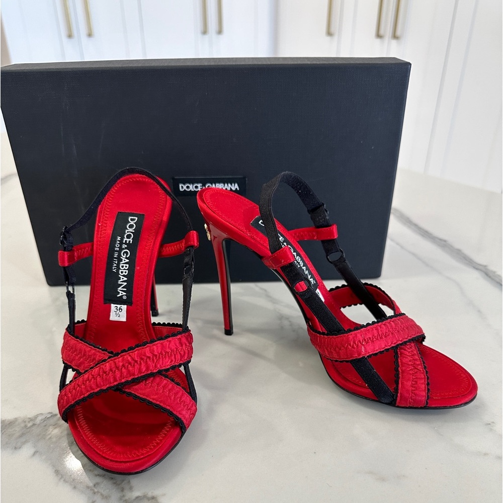 Dolce & Gabbana Red and Black Strappy Heels